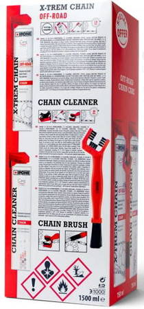 IPONE OFF ROAD CHAIN CARE ZESTAW DO CZYSZCZENIA I SMAROWANIA ŁAŃCUCHA (2 X 750ML) ZE SZCZOTKĄ (CARELINE)