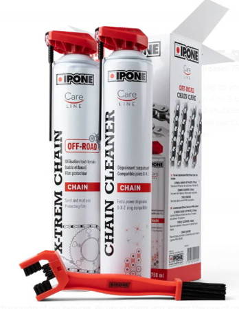 IPONE OFF ROAD CHAIN CARE ZESTAW DO CZYSZCZENIA I SMAROWANIA ŁAŃCUCHA (2 X 750ML) ZE SZCZOTKĄ (CARELINE)