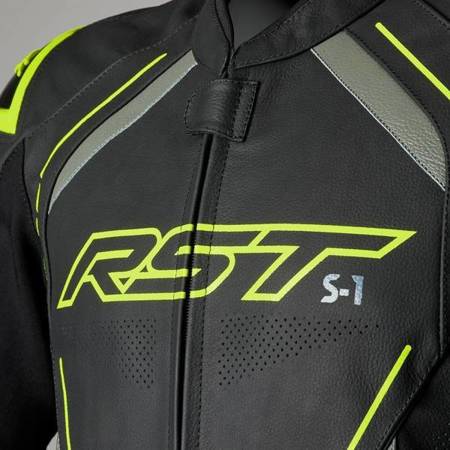 KURTKA SKÓRZANA RST S1 CE BLACK/GREY/FLO YELLOW S (2977)