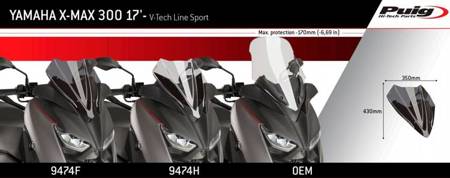 Szyba PUIG V-Tech do Yamaha X-Max 125 / 300 / 400 (Sport) Czarny (N) 9474N