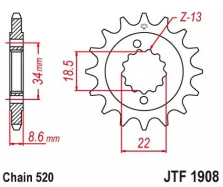 ZĘBATKA PRZEDNIA JT F1908-15, 15Z, ROZMIAR 520