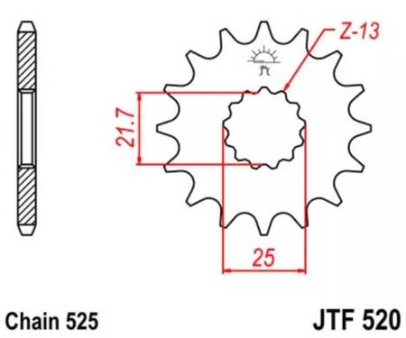 ZĘBATKA PRZEDNIA JT F520-17, 17Z, ROZMIAR 525